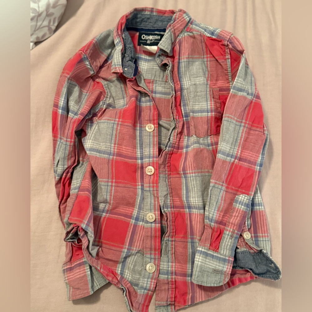 Boys Red and Gray Plaid Shirt
